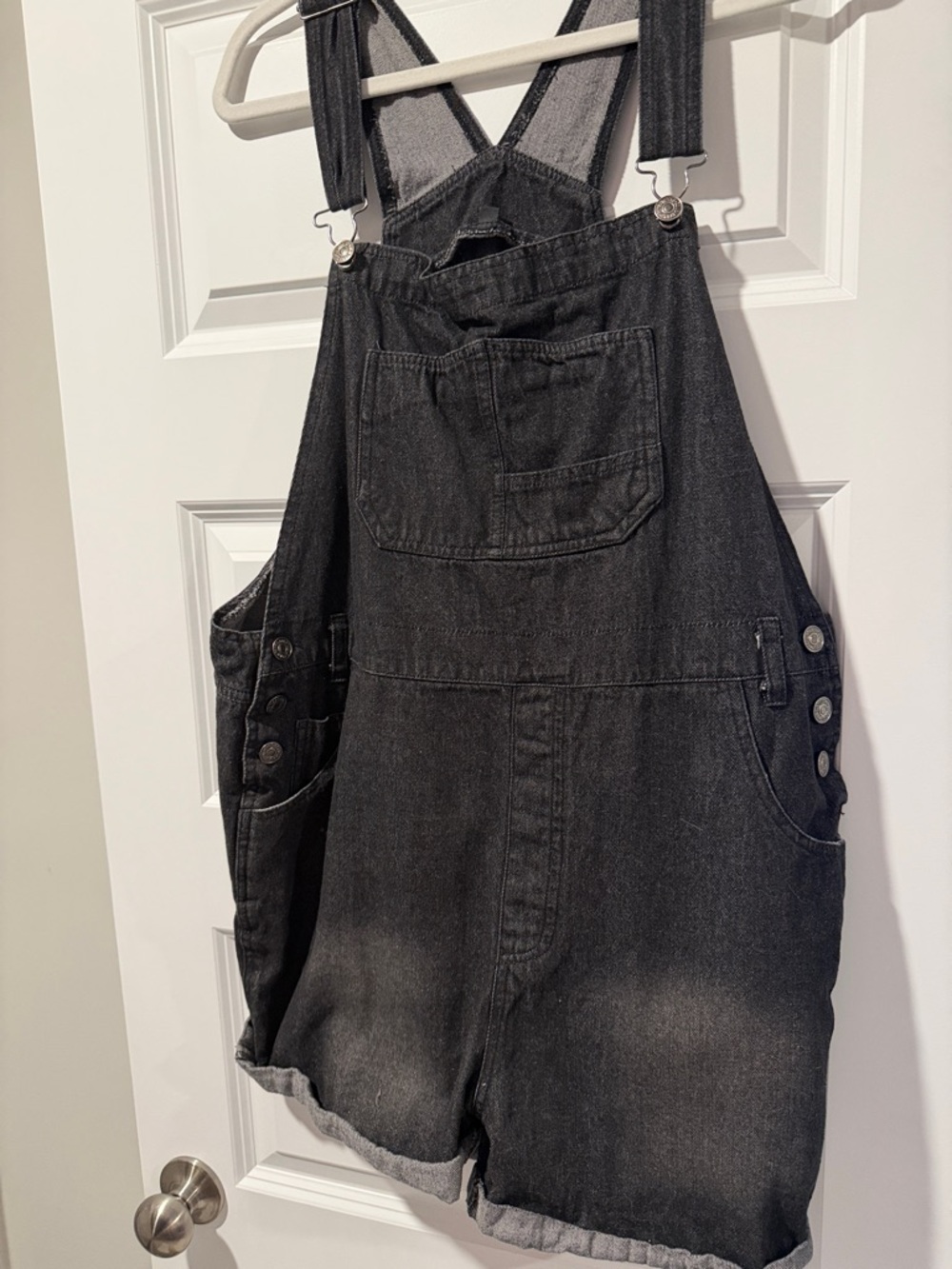 Black Denim Short Overalls